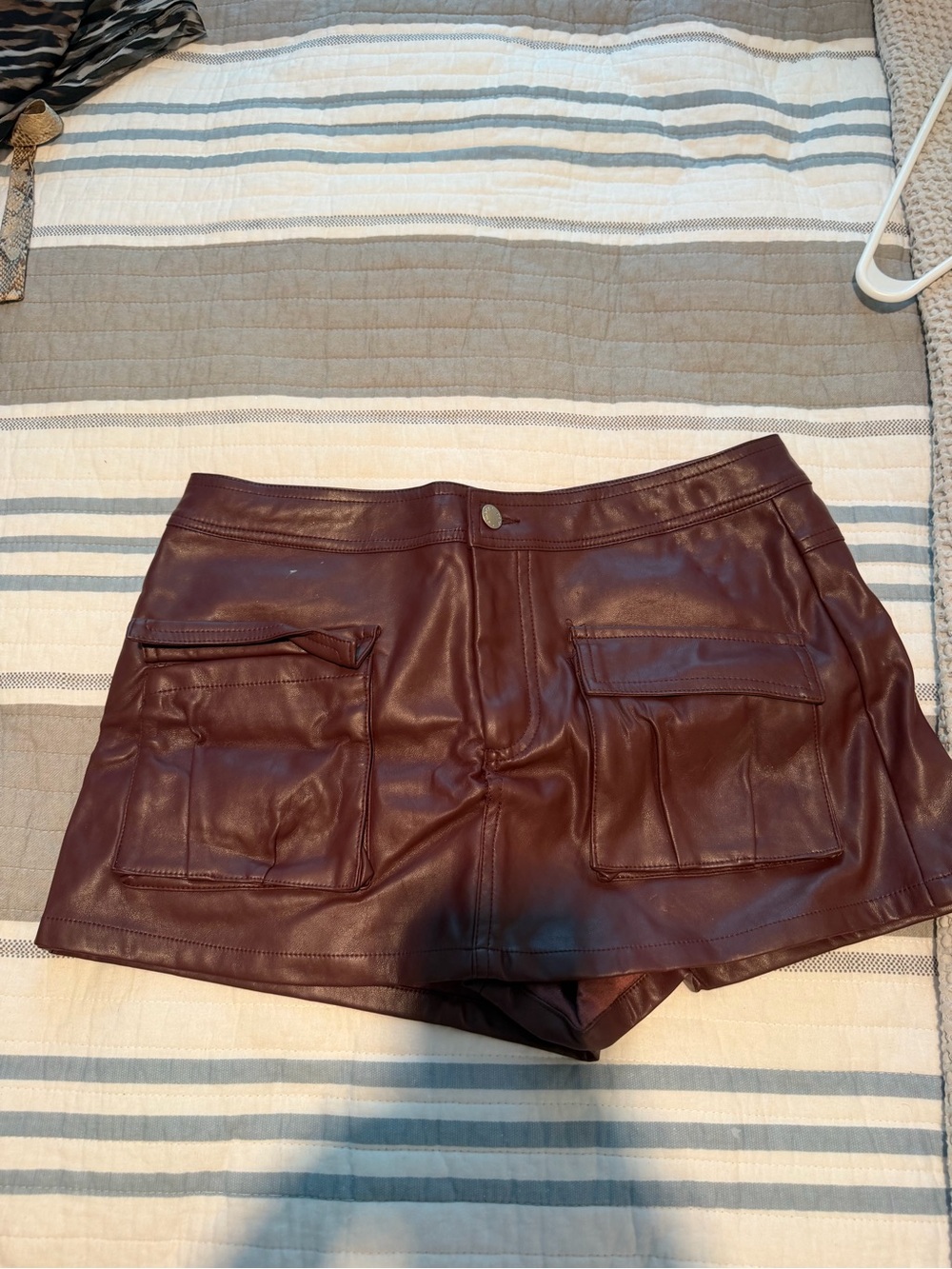 emory park Burgundy Faux Leather Cargo Shorts
